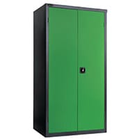 Probe Standard Double Door Cupboard with 3 Adjustable Shelves W915xD460xH1780mm Black Body Green Door