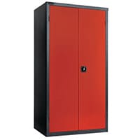 Probe Standard Double Door Cupboard with 3 Adjustable Shelves W915xD460xH1780mm Black Body Red Door