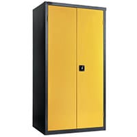 Probe Standard Double Door Cupboard with 3 Adjustable Shelves W915xD460xH1780mm Black Body Yellow Door