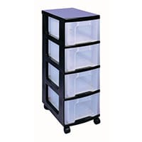 Draw Unit 4x12 Litre Black/Clear 4 Drawer Complete with Castors