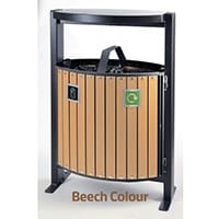 Metal Two Compartment 39 Litre Outdoor Bin With Plastic Wood Effect Slats