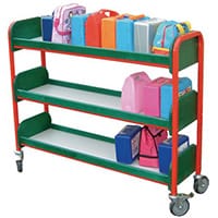 Large Single Sided Lunchbox Trolley Red Frame/Green Shelves