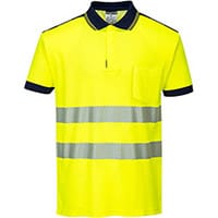 Portwest T180 PW3 Hi-Vis Short Sleeve Polo Shirt Yellow & Navy Large