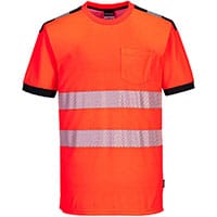 Portwest T181 PW3 Hi-Vis Cotton Comfort T-Shirt S/S Red/Black Size L K Fit