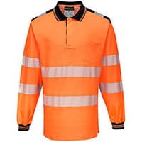 Portwest T184 PW3 Hi-Vis Long Sleeve Polo Shirt Orange & Black XXL