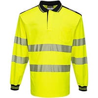 Portwest T184 PW3 Hi-Vis Long Sleeve Polo Shirt Yellow & Black 4XL