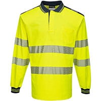 Portwest T184 PW3 Hi-Vis Cotton Comfort Polo Shirt L/S Yellow/Navy Size XS Regular Fit