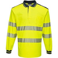 Portwest T184 PW3 Hi-Vis Long Sleeve Polo Shirt Yellow & Navy Large