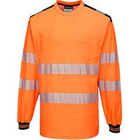 Portwest T185 PW3 Hi-Vis Long Sleeve T-Shirt Orange & Black 3XL
