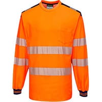 Portwest T185 PW3 Hi-Vis Long Sleeve T-Shirt Orange & Navy 4XL