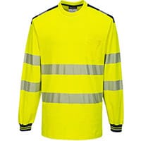 Portwest T185 PW3 Hi-Vis Long Sleeve T-Shirt Yellow & Navy 4XL