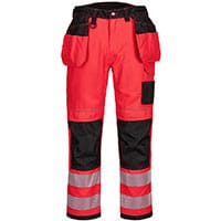Portwest T501 PW3 Hi-Vis Holster Pocket Work Trousers Red/Black Size 28 K Fit