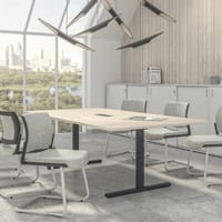 T Easy Meeting Table White Rectangular Top And White T Frame Leg