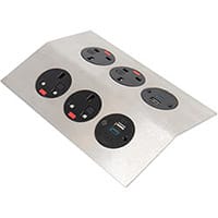 Tholus in-table power module 4 x UK sockets, 2 x TUF (A&C connectors) USB charger - brushed steel/black