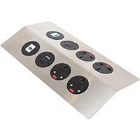 Tholus in-table power module 4 x UK sockets, 2 x TUF (A&C connectors) USB charger, 1 x RJ45 socket, 1 x HDMI socket - brushed steel/black