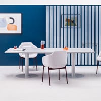 Tack Meeting Table Honey Round Top And Trumpet Base In Coral
