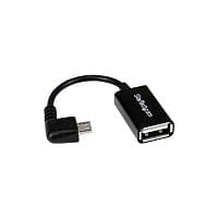 StarTech 5in Right Angle Micro USB to USB OTG Host Adapter M/F 1 x Type A Female USB 1 x Type B Male Micro USB Nickel Plated Connector Black