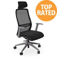 NV Ergonomic Posture Office Chair - Contoured Breathable Mesh Back - Headrest - Adjustable Lumbar Support - Grey Frame - Black Seat