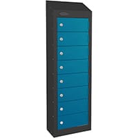 Probe Low Wallet Locker 8 Tier Cam Lock ACTIVECOAT W305xD150x915mm Metallic Black Body Blue Door 7 Year Warranty