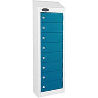 Probe Low Wallet Locker 8 Tier Cam Lock ACTIVECOAT W305xD150x915mm Smoke White Body Blue Door 7 Year Warranty