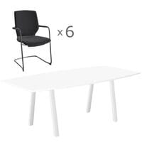 6 Person Boardroom Bundle - 2000mm White Switch One Piece Curved Meeting Table & 6 Y.88 Boardroom & Meeting Room Cantilever Chairs