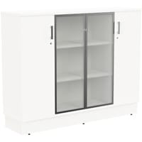 Grand Medium 2 Wooden & 2 Frosted Glass Door Credenza Cabinet W1605xD420xH1255mm White