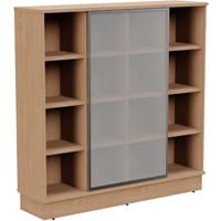 Grand Tall Cube Shelf Cabinet With Sliding Frosted Glass Door W1605xD420xH1615mm Beech