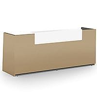 Libra Premium Minimalist Design Cappuccino Acrylux Gloss Panel Reception Desk With Icy White Counter Top Panel W2600xD850xH1060mm