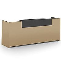 Libra Premium Minimalist Design Cappuccino Acrylux Gloss Panel Reception Desk With Dark Grey Counter Top Panel W2600xD850xH1060mm