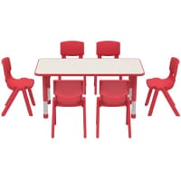 Height Adaptable Rectangular Table 115x60x500-700mm Cream with Red Surround
