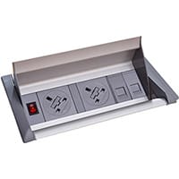 Aero Fliptop In-table Power Module 2 x UK Sockets , 2 x RJ45 Sockets - Grey/Silver