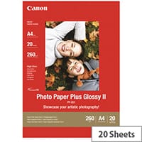 Canon Photo Paper Plus Glossy II PP-201 - Glossy - A3 (297 x 420 mm) 20 sheet(s) photo paper - for PIXMA iX4000, iX5000, iX7000, PRO-1, PRO-10, PRO-100, Pro9000, Pro9500