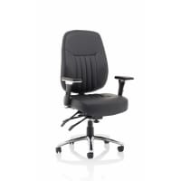 Barcelona Deluxe 24 Hour Operator Chair - Lumbar Support- Seat Slide - Weight Tolerance 158kg - Black Leather Seat - Chrome Frame