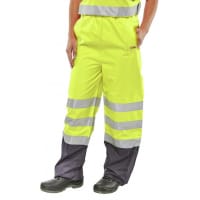 Beeswift Belfry Over Trousers Polyester High Visibility Size 3XL Saturn Yellow & Navy Blue Ref BETSYNXXXL