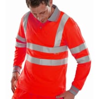 Beeswift Long Sleeved Hi-Vis Polo Shirt EN ISO20471 Size 5XL Red Ref BPKSLSENRE5XL
