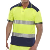 Beeswift Hi-Vis Polyester Two Tone Polo Shirt Size L Saturn Yellow & Navy Blue Ref CPKSTTENSYL