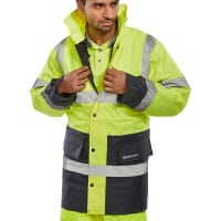 Beeswift CONSTRUCTOR TRAFFIC Jacket TWO TONE FLEECE LINED Saturn Yellow/ Navy 5XL