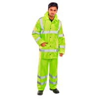 Beeswift Hi-Vis Lightweight Protective Coverall Work Suit - Jacket & Trousers EN ISO 20471 EN 343 Size L Saturn Yellow Ref TS8SYL