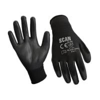 Scan Black PU Coated Gloves - L (Size 9) (12 Pairs)