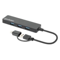 Manhattan USB-C & USB-A Combo Dock/Hub, Ports (4): USB-A (x4), 5 Gbps (USB 3.2 Gen1 aka USB 3.0), External Power Supply Not Needed, SuperSpeed USB, Black, Three Year Warranty, Retail Box