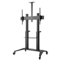 Manhattan TV & Monitor Mount, Trolley Stand, 1 screen, Screen Sizes: 70-120", Black, VESA 200x200 to 1000x600mm, Max 140kg, Height adjustable 1250 to 1600mm, Camera and AV shelves, Aluminium, LFD, Lifetime Warranty
