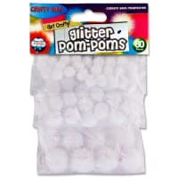 Crafty Bitz White Glitter Pom Poms Pack of 60 - Sparkly Fun for Crafts
