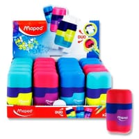 Maped Duo Connect Twin Hole Sharpener & Eraser Clear Assorted Colours - Practical Art Tool