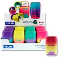 Milan Compact Twin Hole Sharpener & Eraser Sunset - Assorted Colours - Stylish and Functional