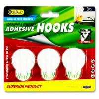 Stik-Ie Removable Adhesive Plastic Hooks Pack of 3 - 40x41mm - Strong Wall Hooks