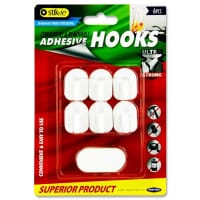 Stik-Ie Removable Adhesive Plastic Hooks Pack of 6 - 32x24mm - Versatile Wall Hooks