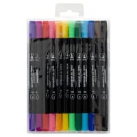 World of Colour Dual Tip Brush & Fineline Markers Pack of 12 - Versatile Artist Pens