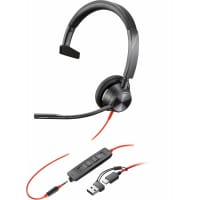 POLY Blackwire 3315 Monaural Microsoft Teams Certified USB-C Headset +3.5mm Plug +USB-C/A Adapter