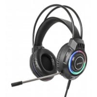 Manhattan RGB LED Over-Ear USB Gaming Headset Wired, USB-A Plug, Stereo Sound, Adjustable Microphone, Integrated Volume Control, Color-LED Lighting, 2m Cable, Black