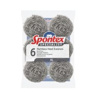 Spontex Pack of 6 Specialist Stainless Steel Scourers XL Silver 19500135